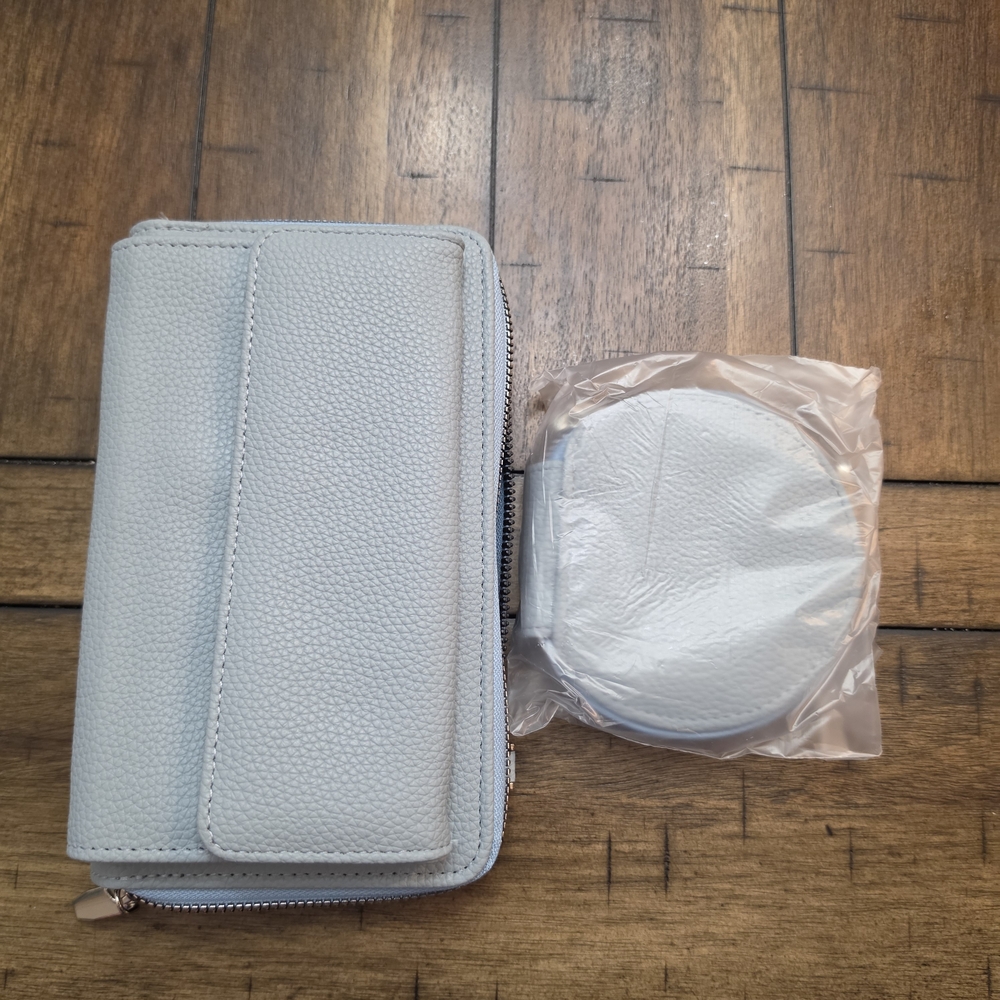 Light Blue Pebbled Faux Leather Wallet with Coin Pouch